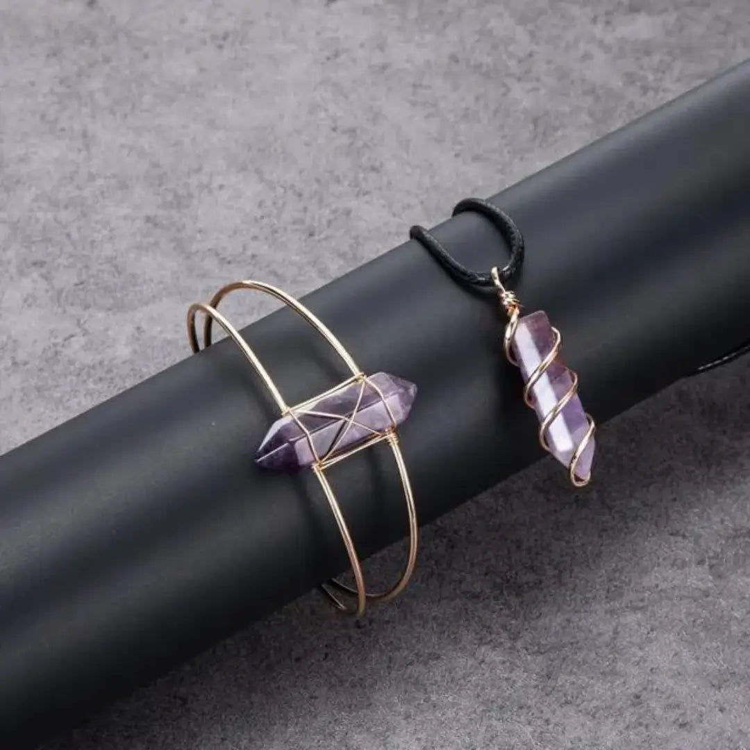 Pulseira e Colar Harmonia Mineral com Cristal - Acrescente uma Toque de Natureza e Elegância ao seu Look