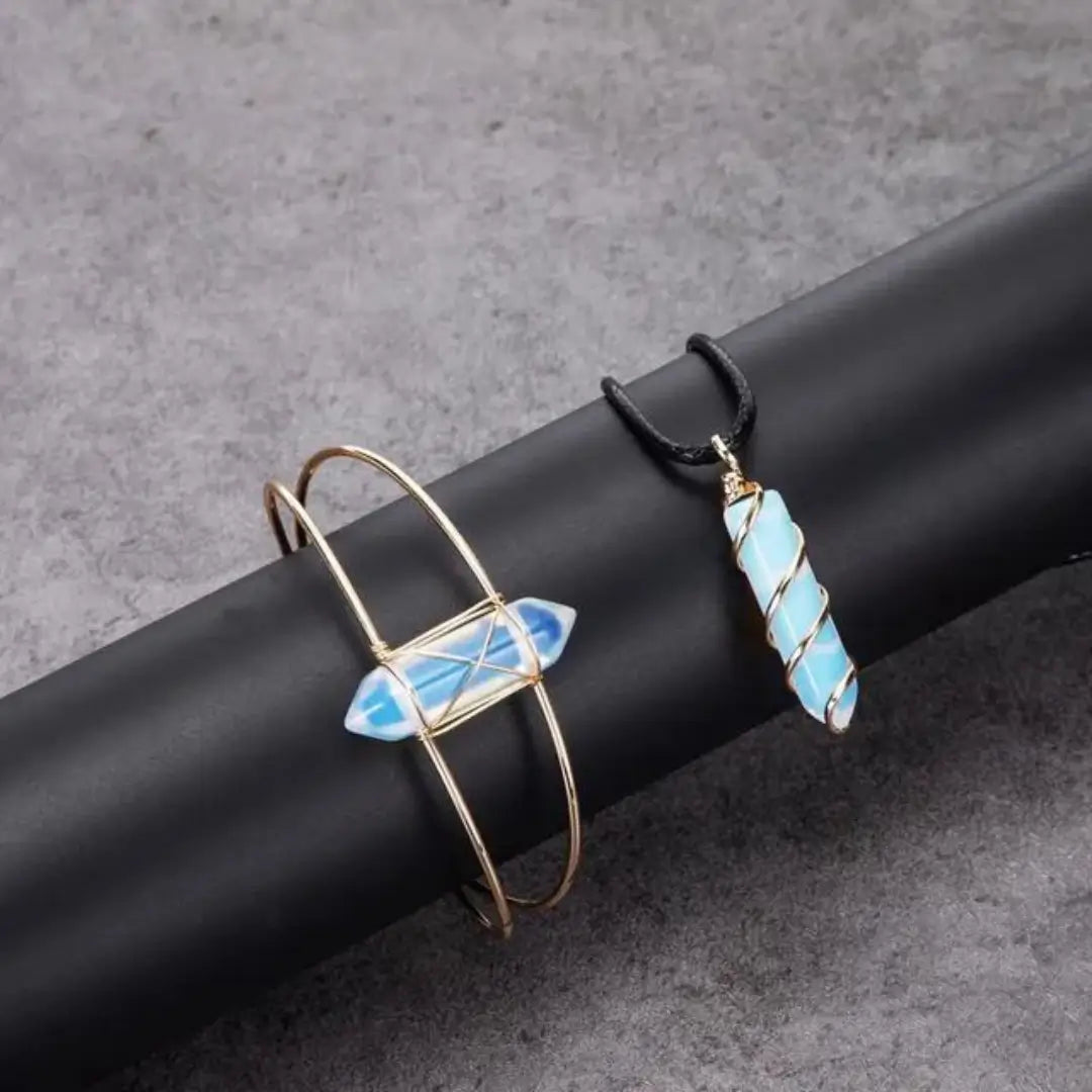 Pulseira e Colar Harmonia Mineral com Cristal - Acrescente uma Toque de Natureza e Elegância ao seu Look